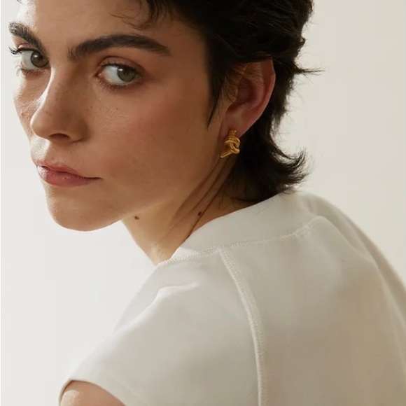 18 Karat Gold Plated Stainless Steel Knotted Stud Earrings - Picture 2 of 4